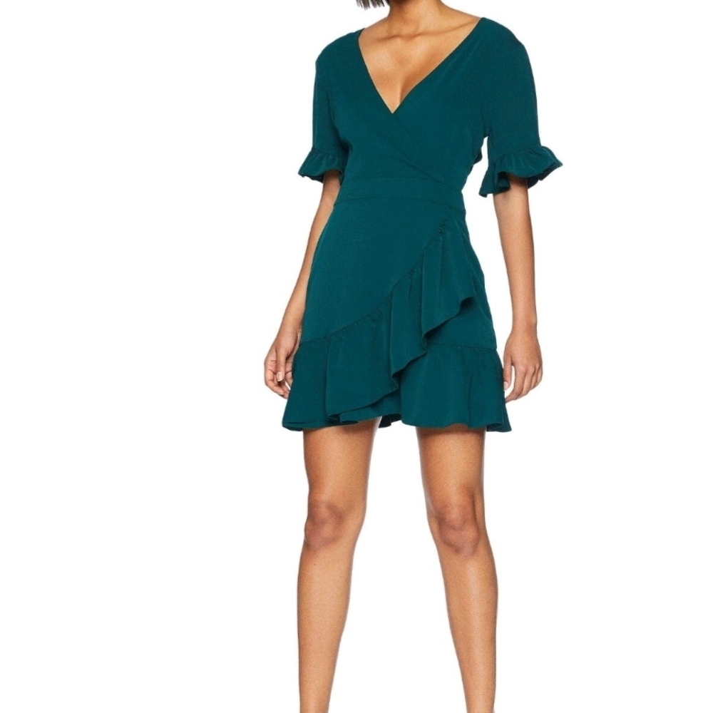 Adelyn‎ Rae Womens V Neck Kali Ruffle Dress Dark Teal Size Medium